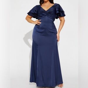 Satin Gown - Navy Blue